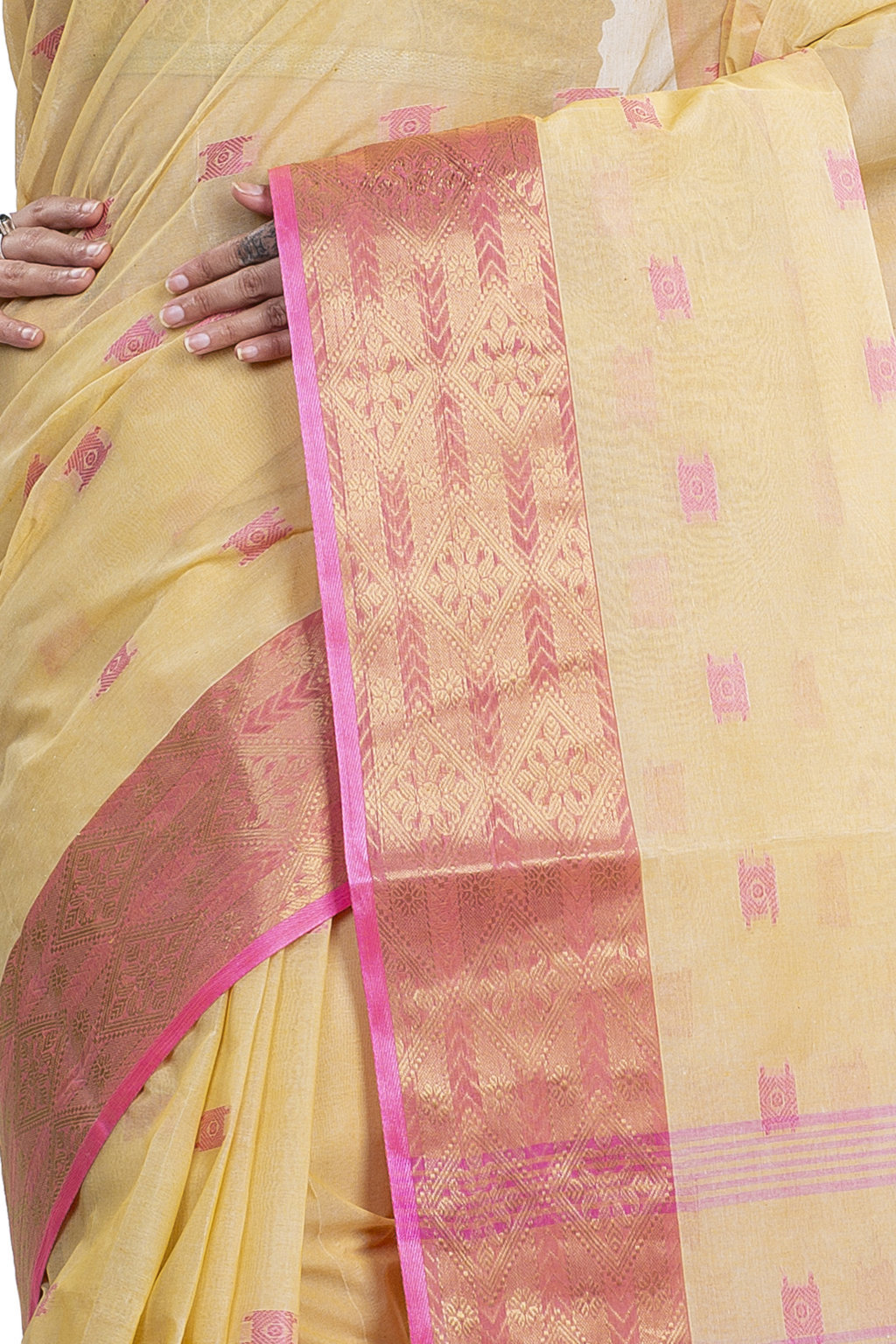 Cream Pure Cotton SqureButi Tant Saree (793)